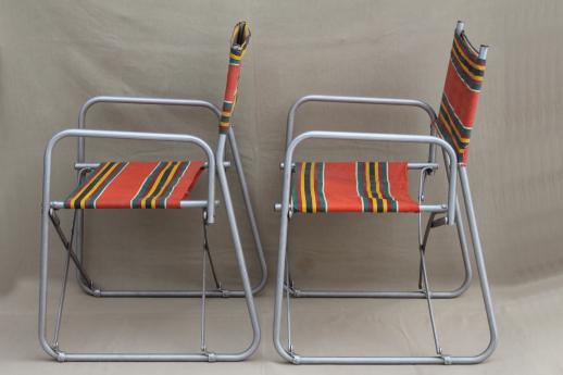 photo of vintage steel folding chairs striped awning canvas seats & backs Airstream trailer glamping #8