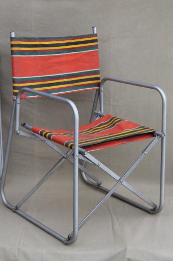 photo of vintage steel folding chairs striped awning canvas seats & backs Airstream trailer glamping #10