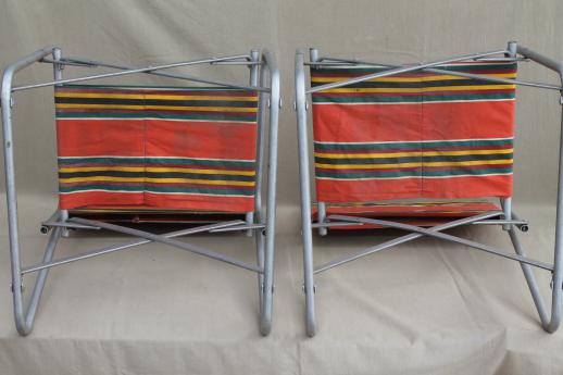 photo of vintage steel folding chairs striped awning canvas seats & backs Airstream trailer glamping #12