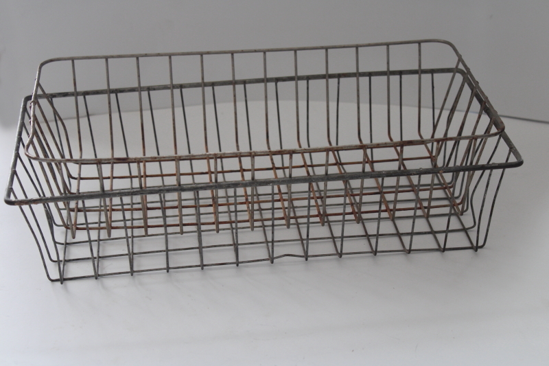 photo of vintage steel wire baskets, industrial storage bins, old rusty patina modern farmhouse decor #2