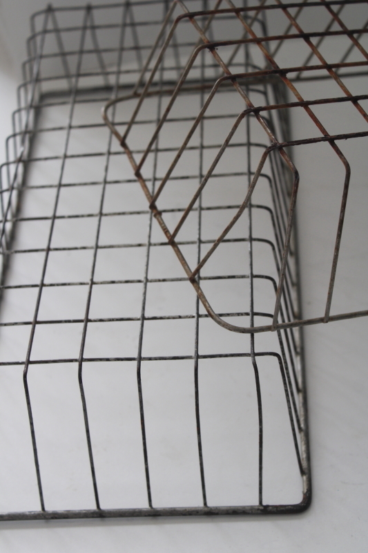 photo of vintage steel wire baskets, industrial storage bins, old rusty patina modern farmhouse decor #5