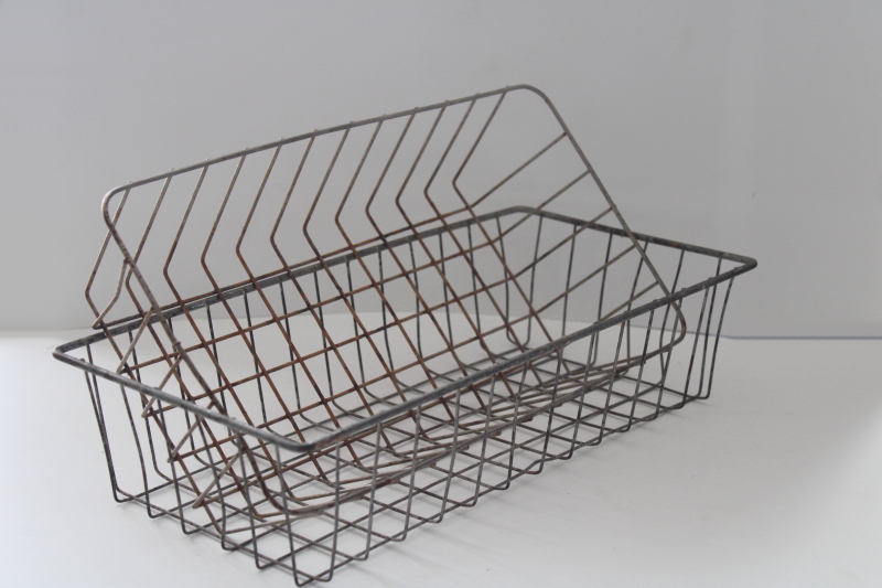 photo of vintage steel wire baskets, industrial storage bins, old rusty patina modern farmhouse decor #6