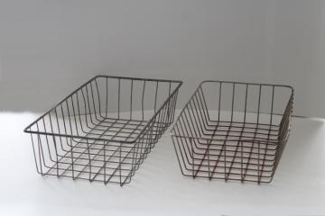 catalog photo of vintage steel wire baskets, industrial storage bins, old rusty patina modern farmhouse decor