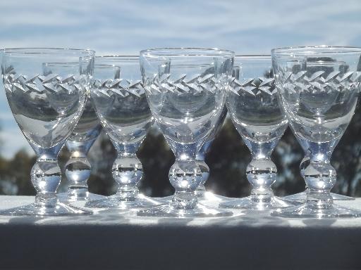 photo of vintage stemware, cut laurel ball stem wine glasses set of 8  #1