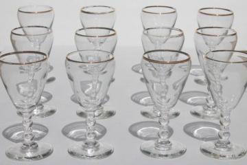 catalog photo of vintage stemware set of 12 Libbey Nob Hill wine glasses, candlewick goblets w/ gold band