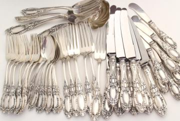 catalog photo of vintage sterling silver flatware, Towle King Richard 1932 service for 8 w/ serving pieces