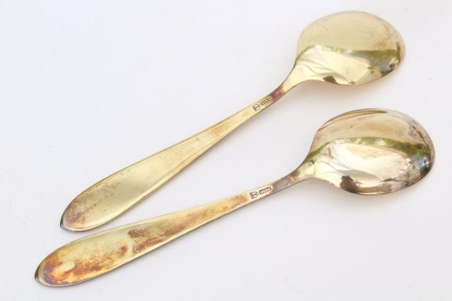 photo of vintage sterling silver tea spoons, guilloche colored enamel, Norway or Denmark #3