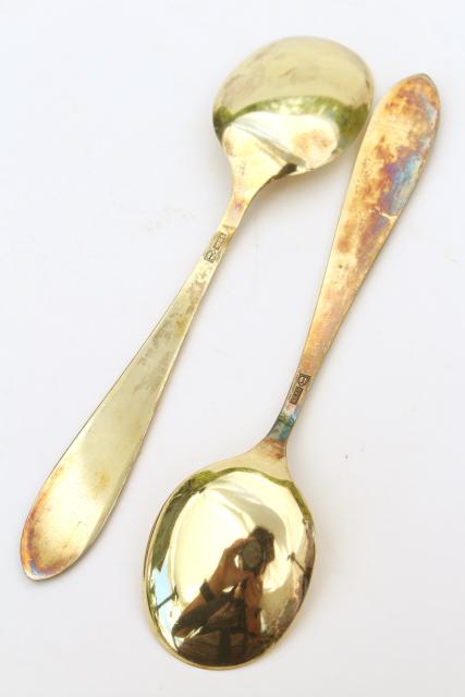 photo of vintage sterling silver tea spoons, guilloche colored enamel, Norway or Denmark #14