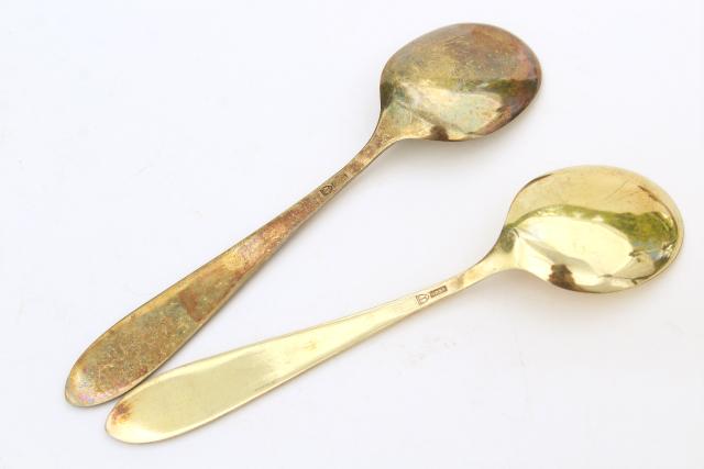 photo of vintage sterling silver tea spoons, guilloche colored enamel, Norway or Denmark #16
