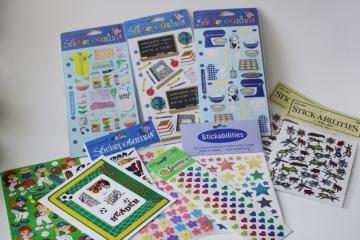 catalog photo of vintage stickers lot Sandylion, Stickabilities, Stickopotamus rainbow stars & hearts, sports etc 