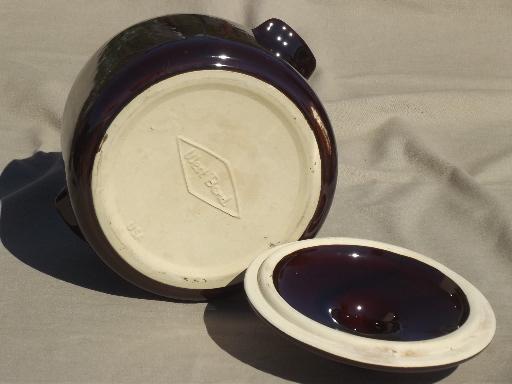 photo of vintage stoneware bean pot, West Bend brown glazed pottery crock w/ lid #4