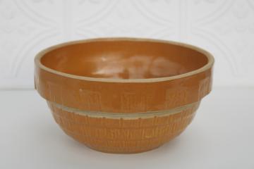catalog photo of vintage stoneware crock bowl USA pottery w/ russet brown glaze, rustic country farmhouse decor