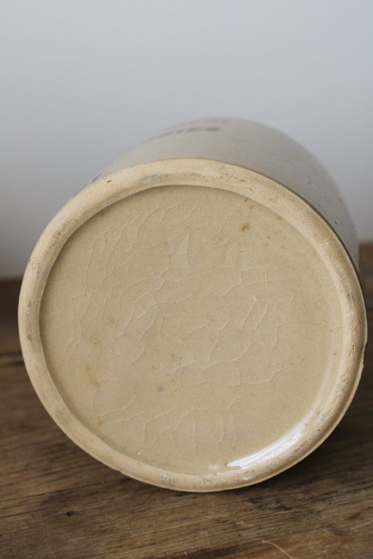 photo of vintage stoneware crock jug w/ old rhubarb wine label, Amana Colonies Ehrle Bros winery  #5