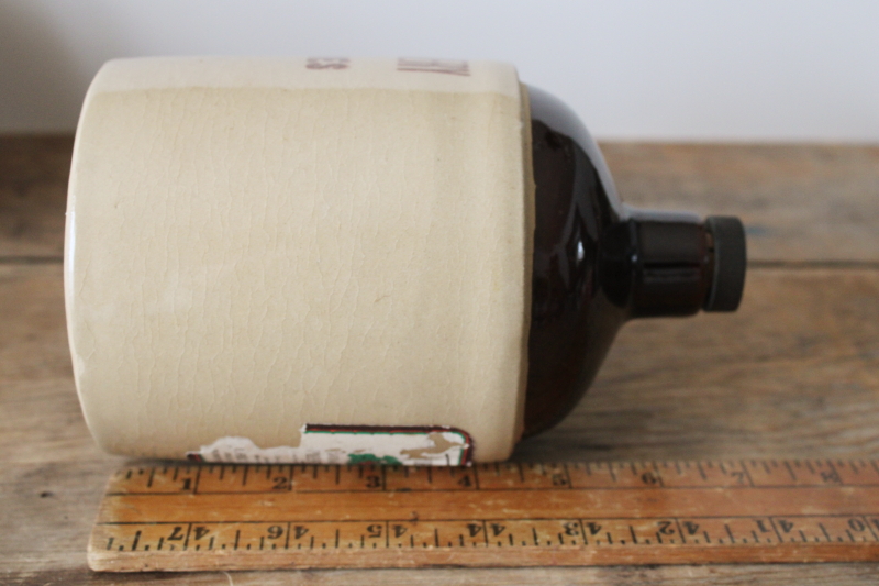 photo of vintage stoneware crock jug w/ old rhubarb wine label, Amana Colonies Ehrle Bros winery  #6