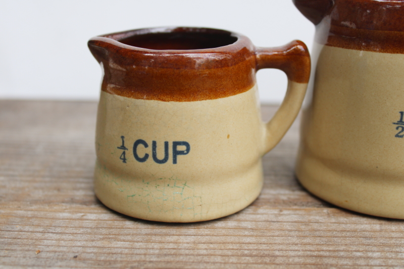 photo of vintage stoneware measuring cups set of four tiny pitchers, 70s earth tones pottery retro kitchen  #2