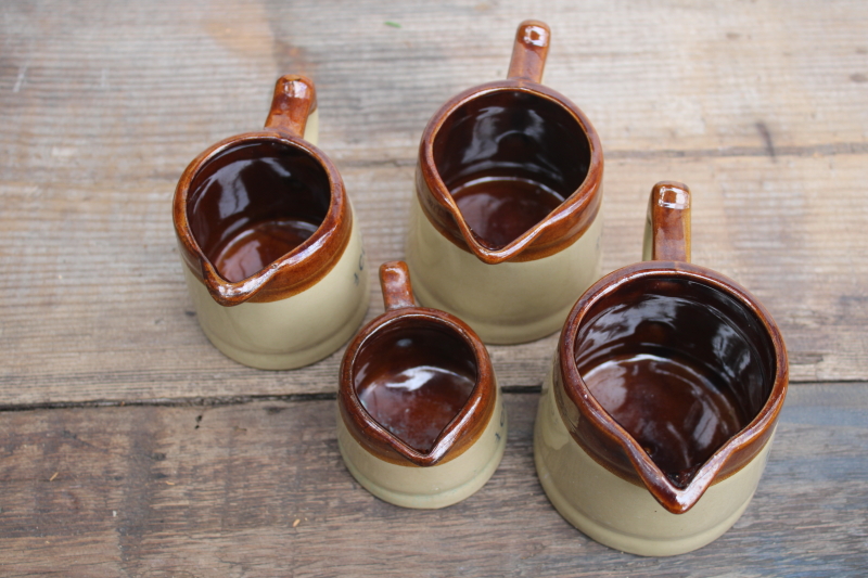 photo of vintage stoneware measuring cups set of four tiny pitchers, 70s earth tones pottery retro kitchen  #6