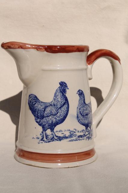 photo of vintage stoneware milk jug pitcher w/ hens, chickens - Moira pottery? #1