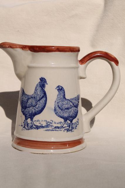 photo of vintage stoneware milk jug pitcher w/ hens, chickens - Moira pottery? #2