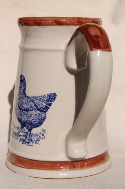 photo of vintage stoneware milk jug pitcher w/ hens, chickens - Moira pottery? #3