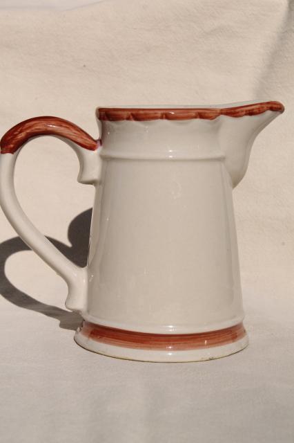 photo of vintage stoneware milk jug pitcher w/ hens, chickens - Moira pottery? #4