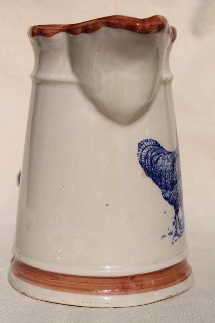 photo of vintage stoneware milk jug pitcher w/ hens, chickens - Moira pottery? #5