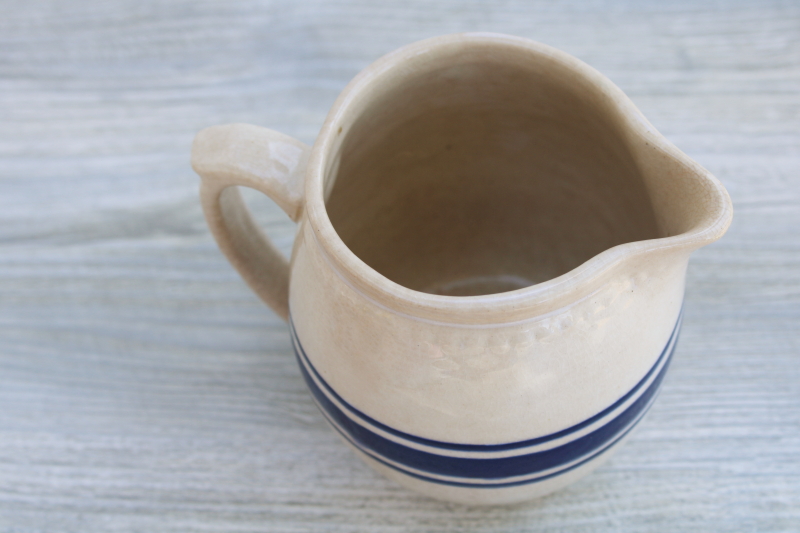 photo of vintage stoneware milk jug pitcher, old blue band pottery country farmhouse decor #2