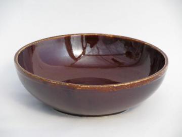 catalog photo of vintage stoneware pottery bowl, brown drip glaze