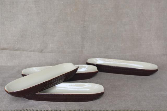 photo of vintage stoneware pottery ear of corn, sweet corn on the cob dishes set for 4 #1