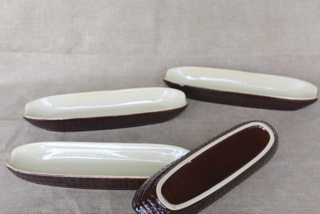 photo of vintage stoneware pottery ear of corn, sweet corn on the cob dishes set for 4 #3