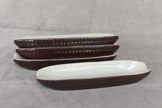 photo of vintage stoneware pottery ear of corn, sweet corn on the cob dishes set for 4 #4