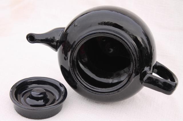 photo of vintage stoneware pottery teapot, big heavy old tea pot w/ black glaze #6