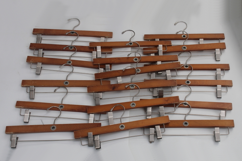 photo of vintage store display clothes hangers, American Eagle Outfitters wood hangers with metal clips  #1