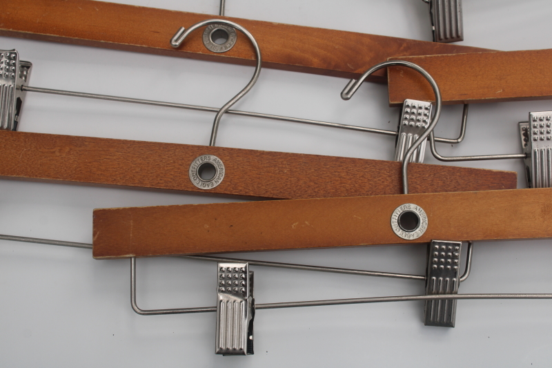 photo of vintage store display clothes hangers, American Eagle Outfitters wood hangers with metal clips  #3