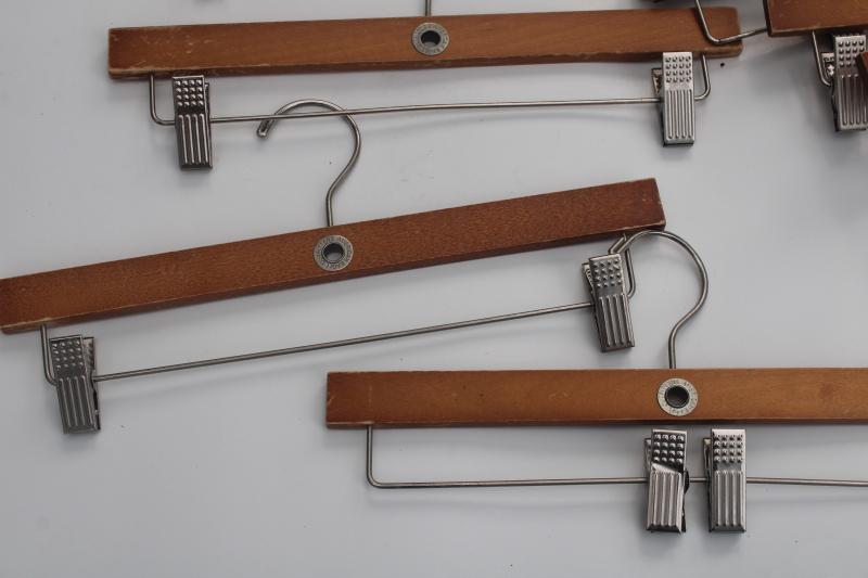 photo of vintage store display clothes hangers, American Eagle Outfitters wood hangers with metal clips  #4