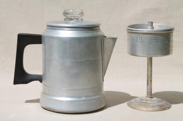 photo of vintage stovetop coffee percolators, 2 cup & 5 cup aluminum coffeepots for camping #4