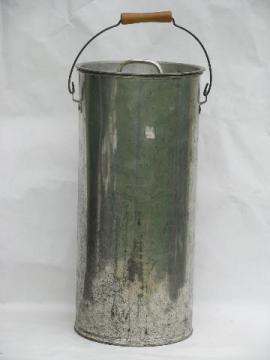 catalog photo of vintage straight side cream / milk storage can, shiny food grade tinned steel