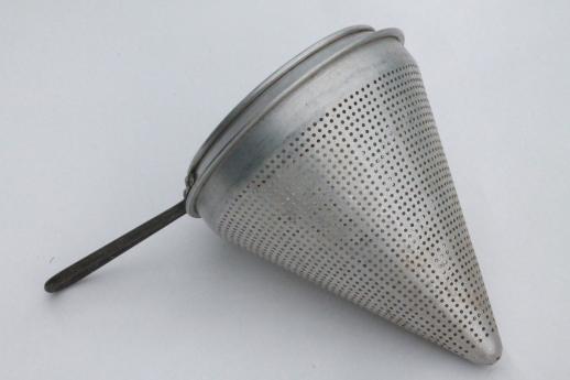 photo of vintage strainer / food mill cone shaped sieves w/ wood masher pestle #5