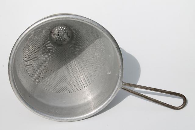 photo of vintage strainer / food mill cone shaped sieves w/ wood masher pestle kitchen utensils #9