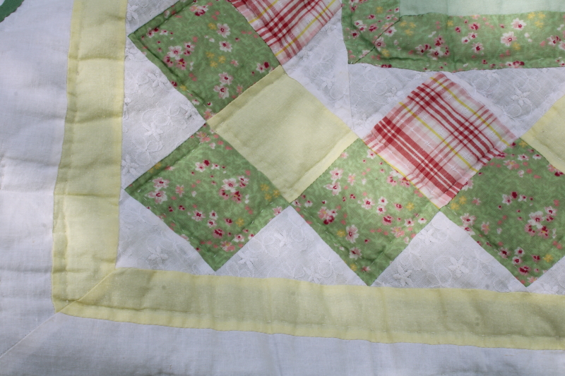 photo of vintage strawberry garden cotton applique quilt queen size w/ pillow shams, country cottage style  #15