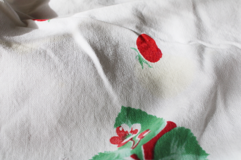 photo of vintage strawberry print cotton tablecloth for upcycle fabric or retro kitchen #4