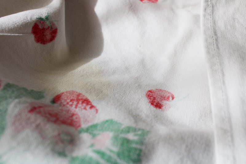 photo of vintage strawberry print cotton tablecloth for upcycle fabric or retro kitchen #6