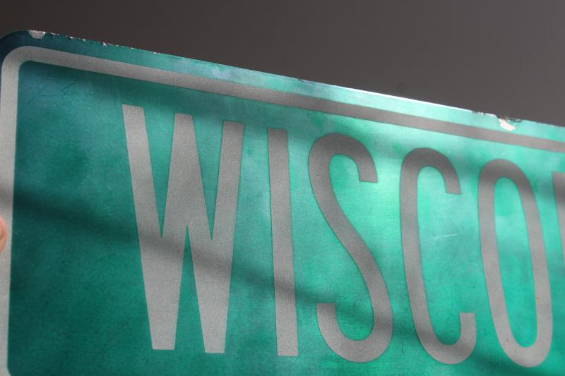 photo of vintage street sign Wisconsin Ave double sided sign w/ mounting bracket #4
