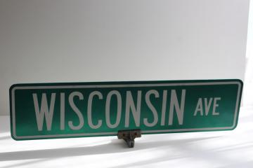 photo of vintage street sign Wisconsin Ave double sided sign w/ mounting bracket