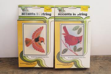 catalog photo of vintage string art picture kits sealed, color print birds design w/ nails