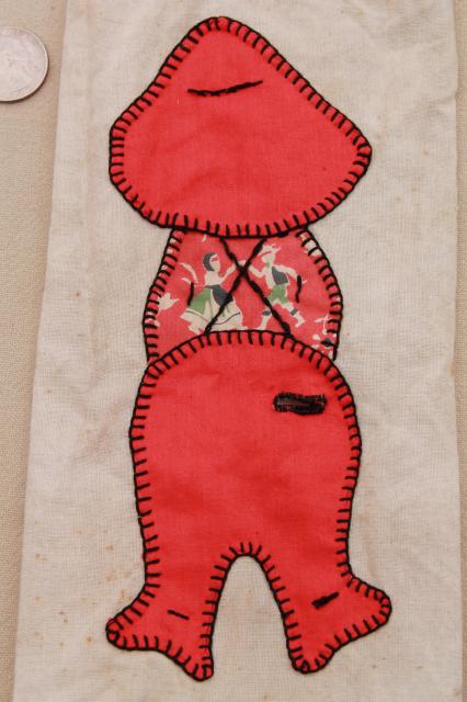 photo of vintage string holder for laundry, sewing room, kitchen - Overalls Sam patchwork applique #4