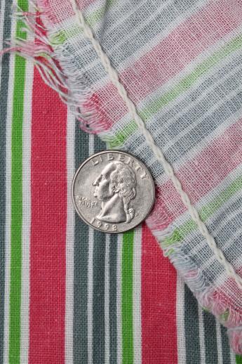 photo of vintage stripe print cotton feedsack fabric, sewn sack w/ original chain stitching  #2