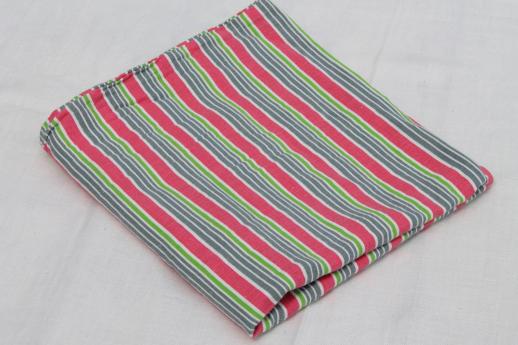 photo of vintage stripe print cotton feedsack fabric, sewn sack w/ original chain stitching  #4