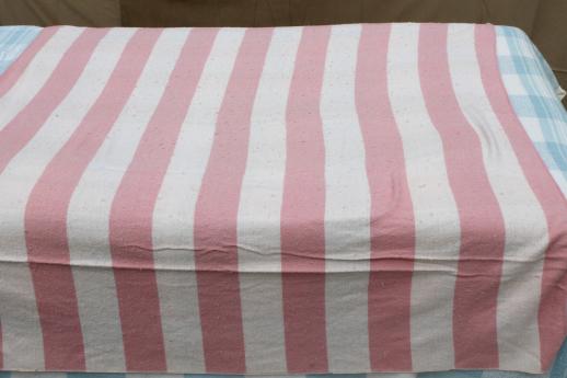 photo of vintage striped cotton flannel blankets, shabby cottage / camp blanket lot #3