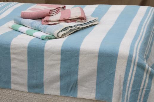 photo of vintage striped cotton flannel blankets, shabby cottage / camp blanket lot #5