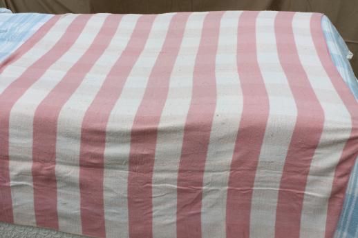 photo of vintage striped cotton flannel blankets, shabby cottage / camp blanket lot #12